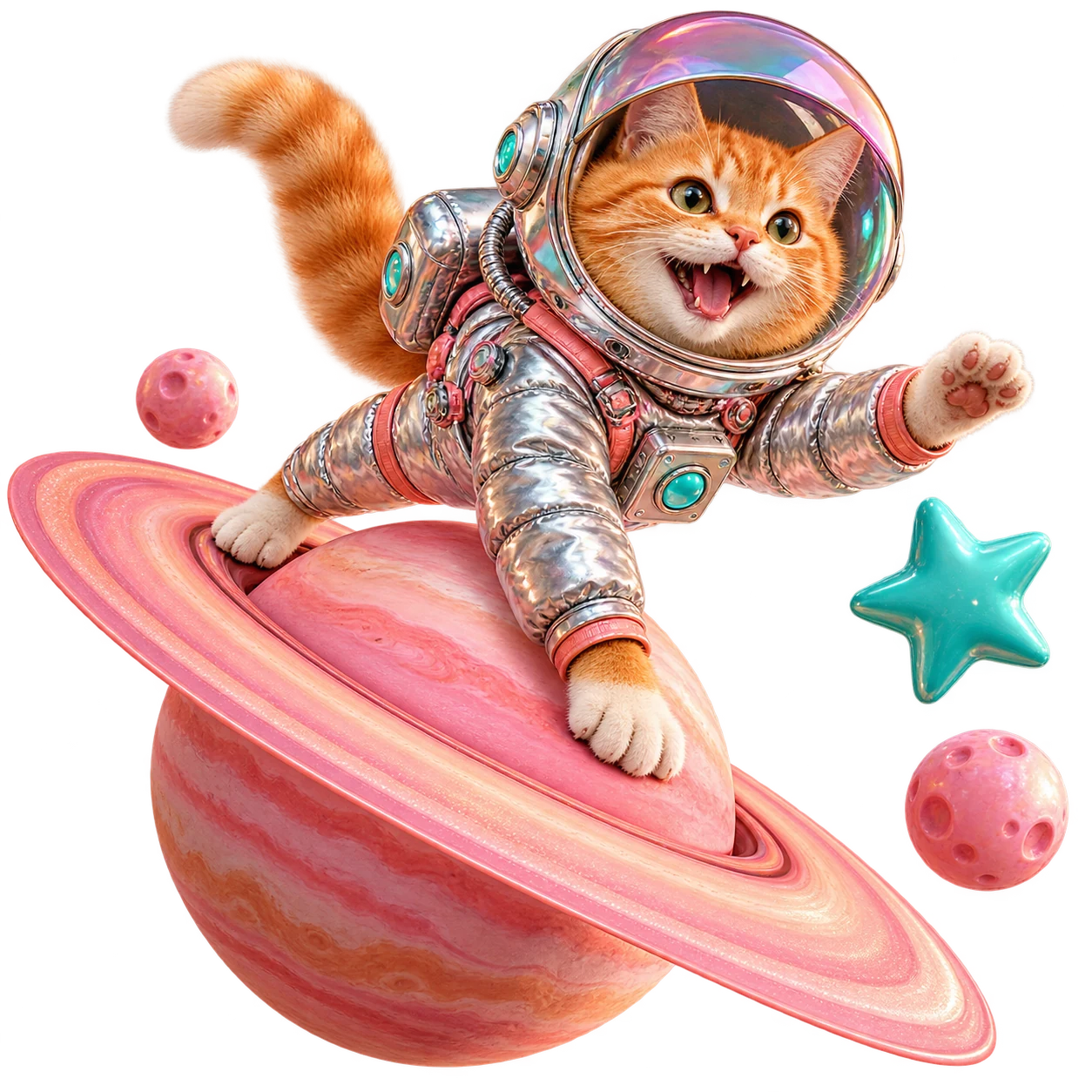 AI-иллюстрация: Кот-космонавт на розовой планете